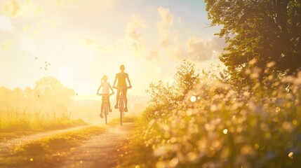 Fototapeta premium Family Cycling Joy: Embracing Outdoor Vitality on the Countryside Trail