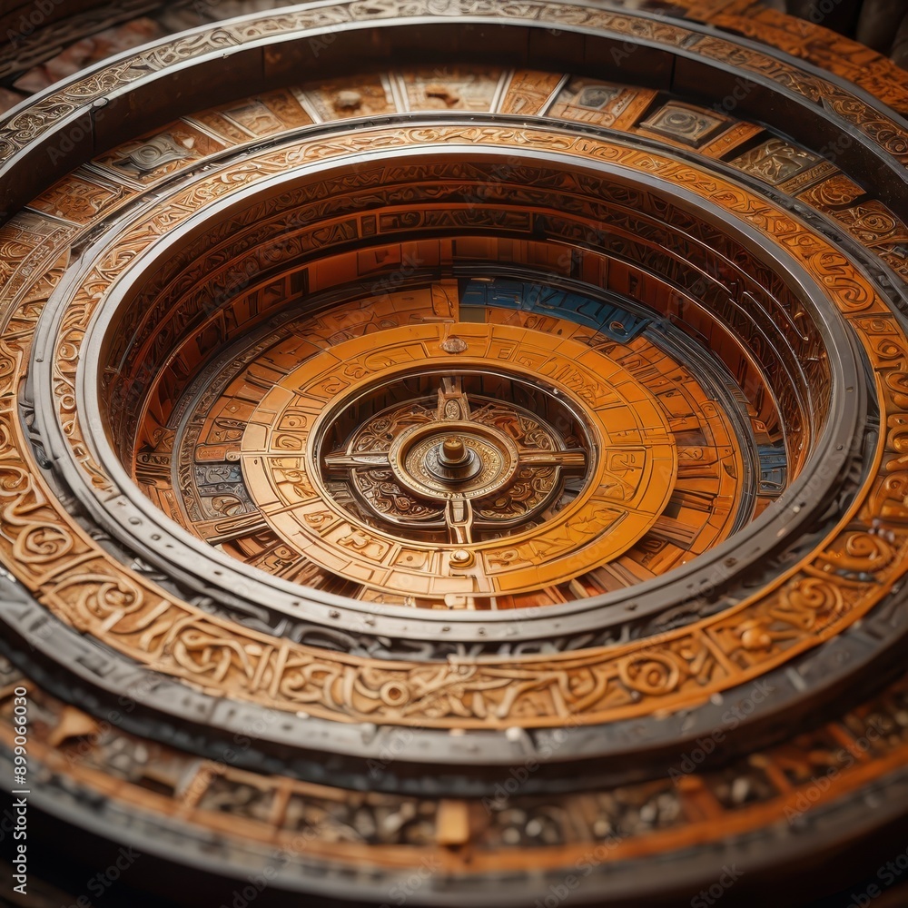 Poster ornate circular mechanism with intricate detail.