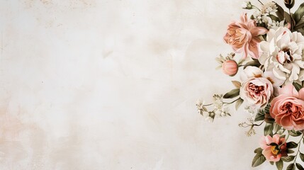 Delicate floral design with a mix of large and small flowers, set against a softly textured background