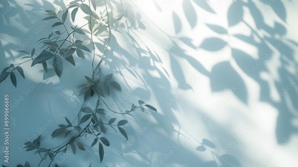 Poster elegant vine leaves casting soft shadows on a light-colored wall, creating a delicate and artistic n