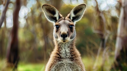 Fototapeta premium A kangaroo stares directly at the camera