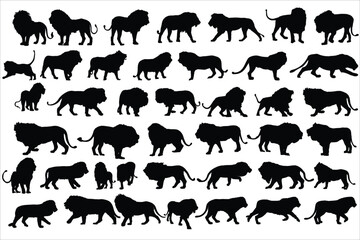 Lion silhouette vector set, stock illustration. 