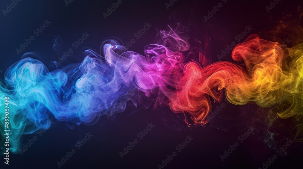 Poster a mesmerizing display of colorful smoke trails blending seamlessly on a dark background, creating a 