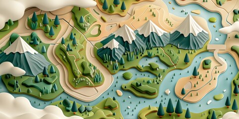 Navigating the Outdoors: Topographic Trail Map Illustration for Hiking Enthusiasts