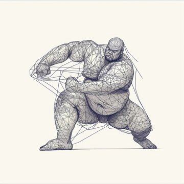 recommend clip art: Dynamic Minimalist Line Drawing of Sumo Wrestler in Action