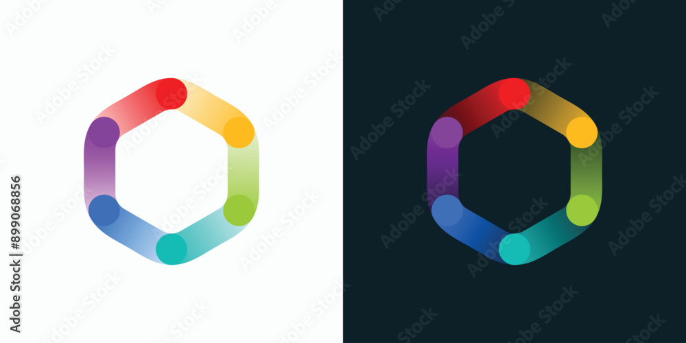 Poster vector logo design with a color combination of a rounded hexagon color pallet shape with a modern, s