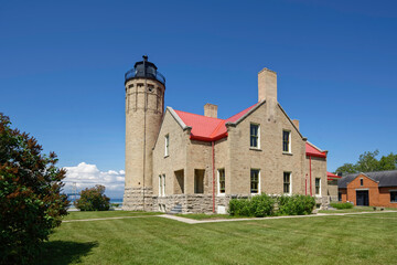 Old Mackinac Lighthouse and Mackinaw Bridge