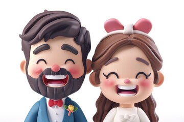 Cute cartoon wedding couple with joyful expressions perfect for adding a fun and playful touch to wedding celebrations and decorations
