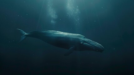 Naklejka premium A blue whale swims alone in the deep ocean 