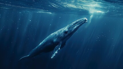 Fototapeta premium a great blue whale swimming in the ocean 