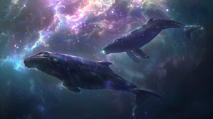 Fototapeta premium witness ethereal cosmic whales swimming 