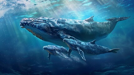 Fototapeta premium Mother whale raising young 
