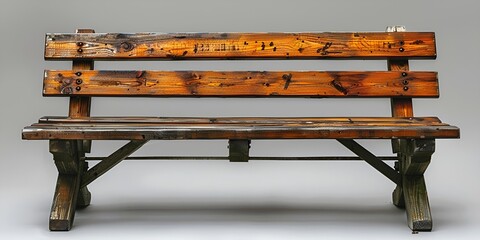 Weathered wooden bench with rustic charm, perfect for a garden or park setting.