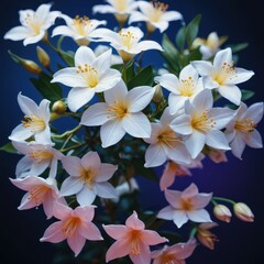 Obraz premium White and Pink Flowers on Blue Background.
