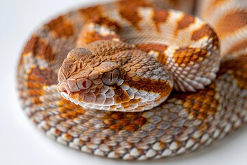 Obraz premium A snake with a white head and orange body slithers on the ground.
