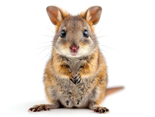 Obraz premium A small brown mouse standing on hind legs.