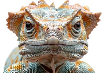 Naklejka premium An iguana with a large head and scales basking in the sun.