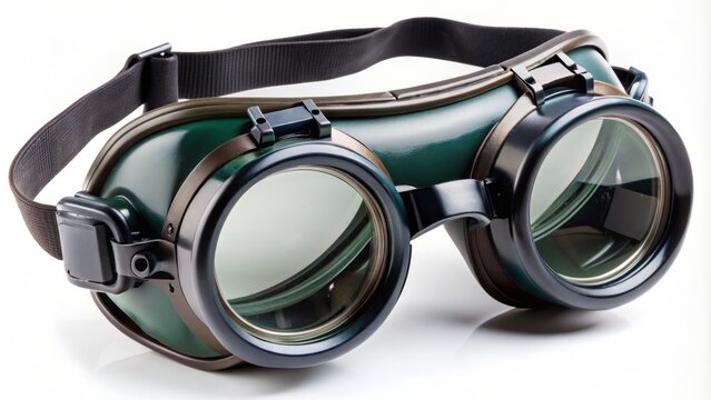 Cartoonish welding goggles with glass lenses and pilot-style frame on a white background, conveying safety and protection at work.