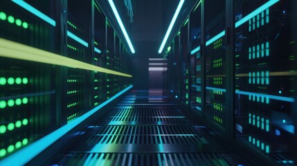 Futuristic Server Room with Neon Lights