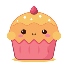 Bakery food cartoon character. Cute muffin with funny smiling face vector illustration