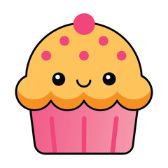 Bakery food cartoon character. Cute muffin with funny smiling face vector illustration