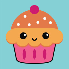 Bakery food cartoon character. Cute muffin with funny smiling face vector illustration