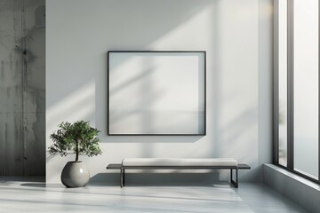 Fototapeta premium Modern Interior with Empty Frame and Bench