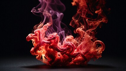 Vivid fiery red and purple smoke clouds twist and curl against a dark background, creating a dramatic abstract image.