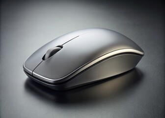 A sleek, modern computer mouse sits idle on a clean, gray desktop background, its rounded shape and ergonomic design waiting for user interaction.