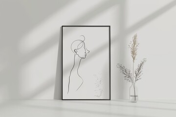 Abstract Line Art Portrait with Dried Flowers and Sunlight