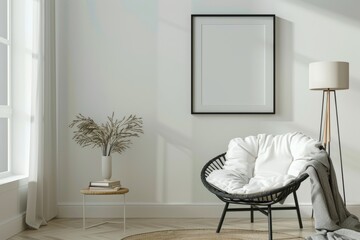 Cozy Minimalist Living Room with a Black Frame and Chair