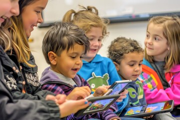 Children Engaged in Interactive Learning with Tablets