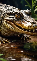 Fototapeta premium Close-up of a Crocodile's Eye and Jaw.