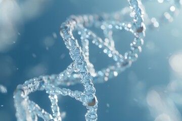 A closeup of a DNA strand rendered with waterlike textures