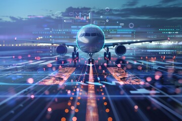 Airplane on Runway with Digital Overlay