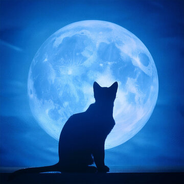 ブルームーンと猫｜Blue moon and cat Generative AI