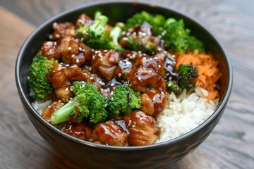 Teriyaki Chicken and Broccoli Bowl with Sesame Seeds