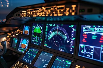 Cockpit View with Radar Display and Flight Instruments