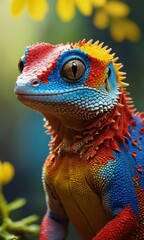 Obraz premium Colorful Lizard with Yellow Background.