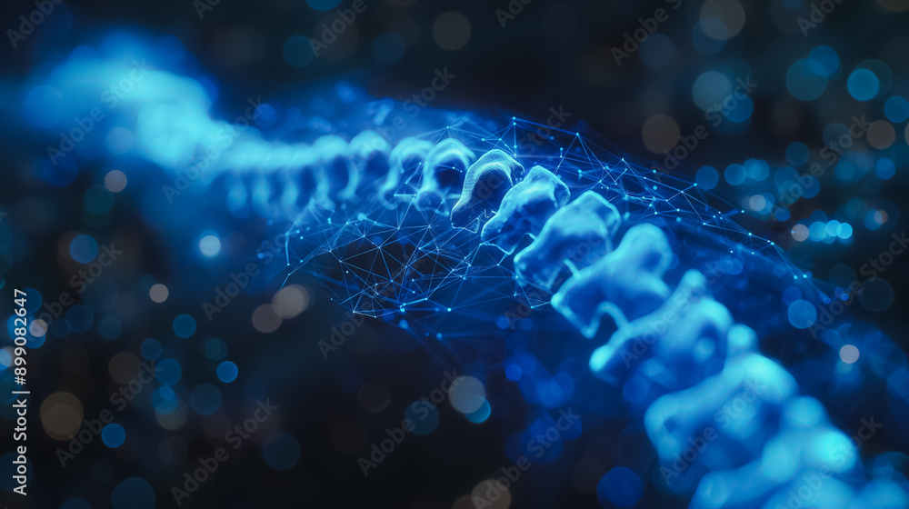 Poster a blue spine with a network of lines and dots