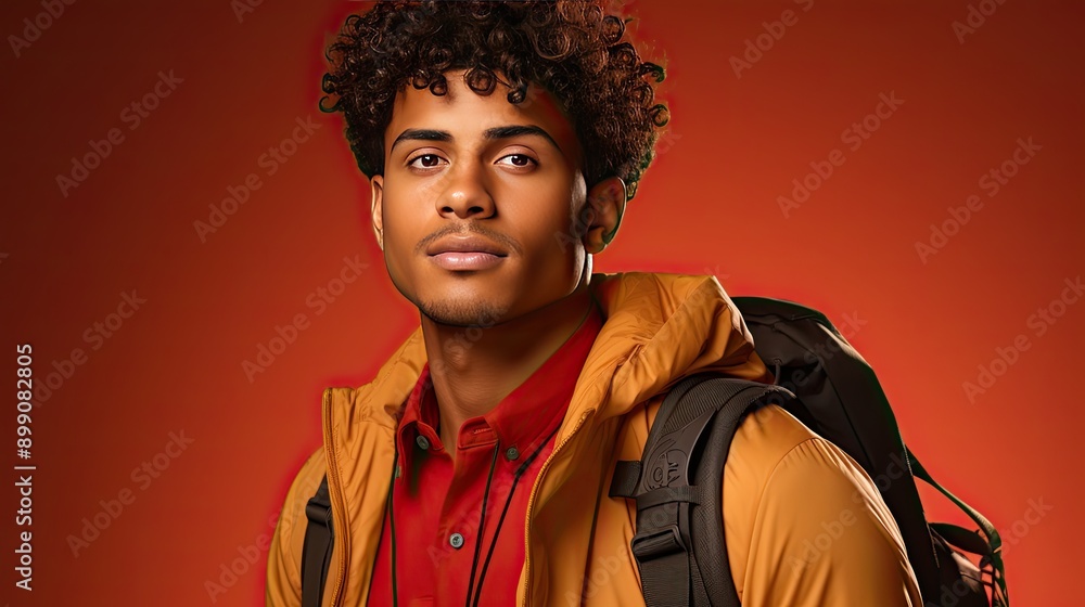 Poster a relaxed posture of a african american male student with a backpack slung