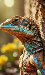 Obraz premium Close-up of a Colorful Lizard's Eye.