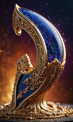 Fototapeta premium Ornate Golden Frame With Blue Glitter Starry Sky Interior.