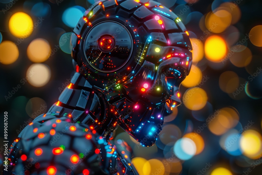 Aufkleber digital robot head with neon lights perfect for advanced technology and sci fi themes showcasing mod