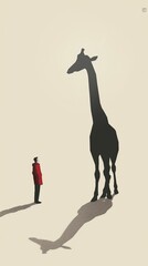 A person stands with the shadow of giraffe on coloured background. Generative ai.