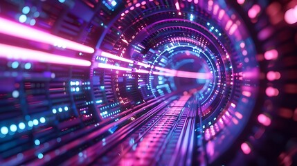 Fototapeta premium Futuristic Neon Light Streaks Forming a Circular Tunnel