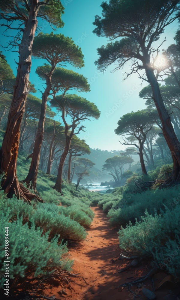 Poster path through enchanted forest.