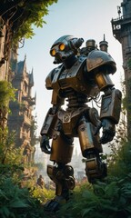 Fototapeta premium Futuristic Robot in Overgrown City