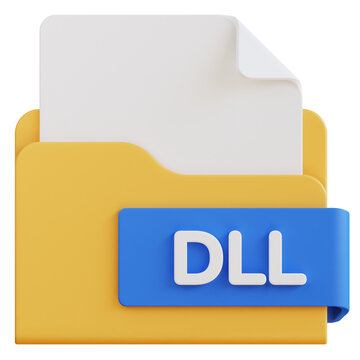 3d dll file folder illustration with transparent background
