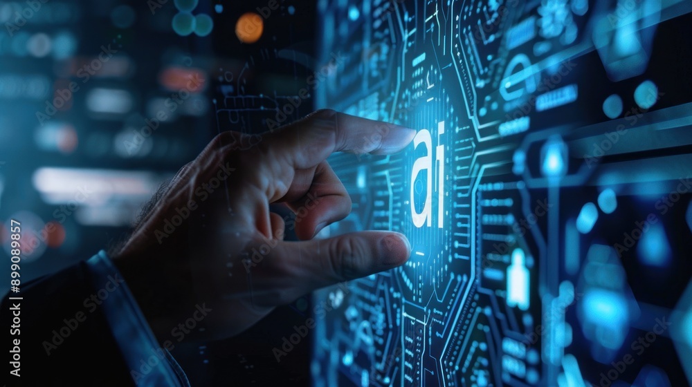 Poster businessman using ai software system